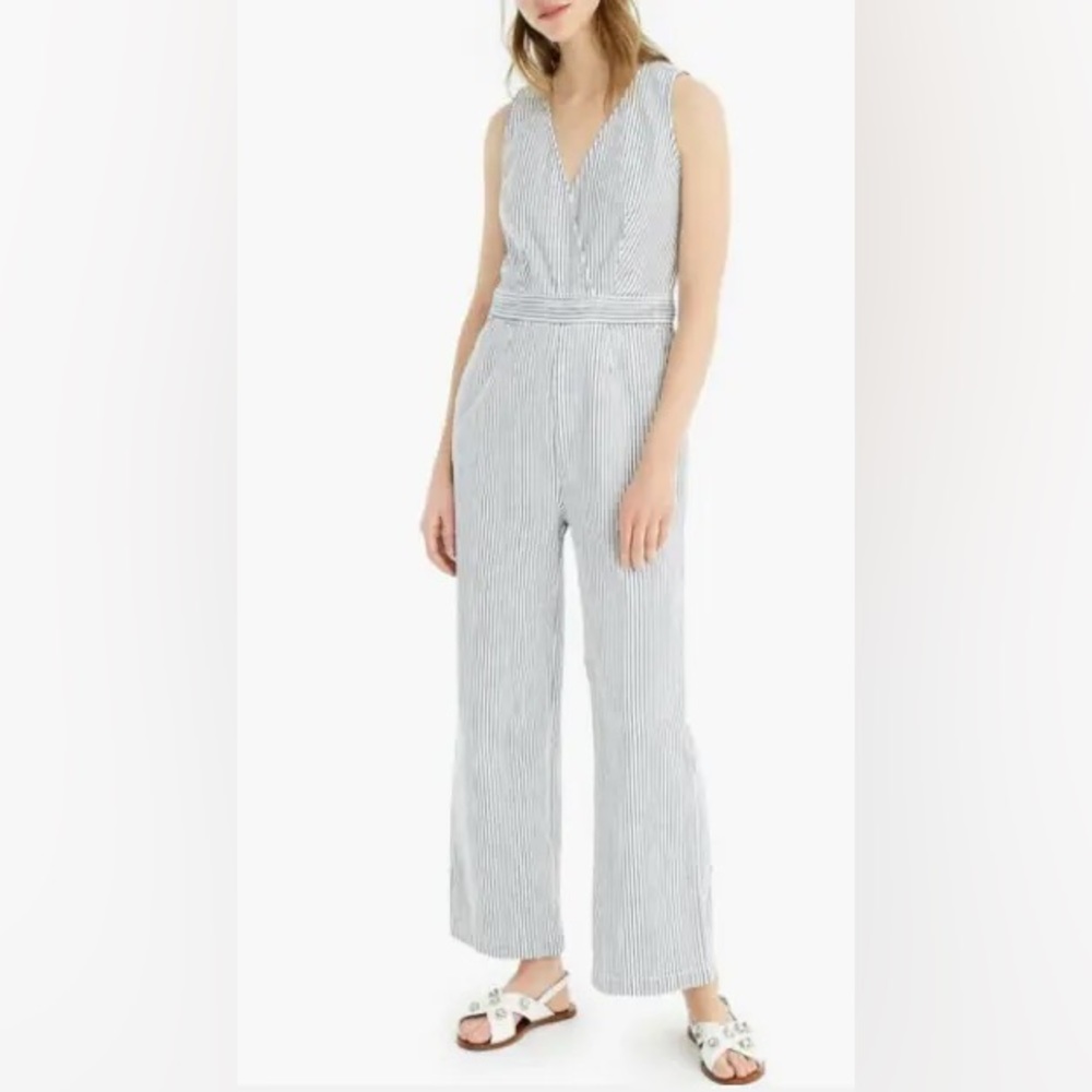 J.Crew Point Sur size 2 denim jumpsuit white with blue stripes EUC